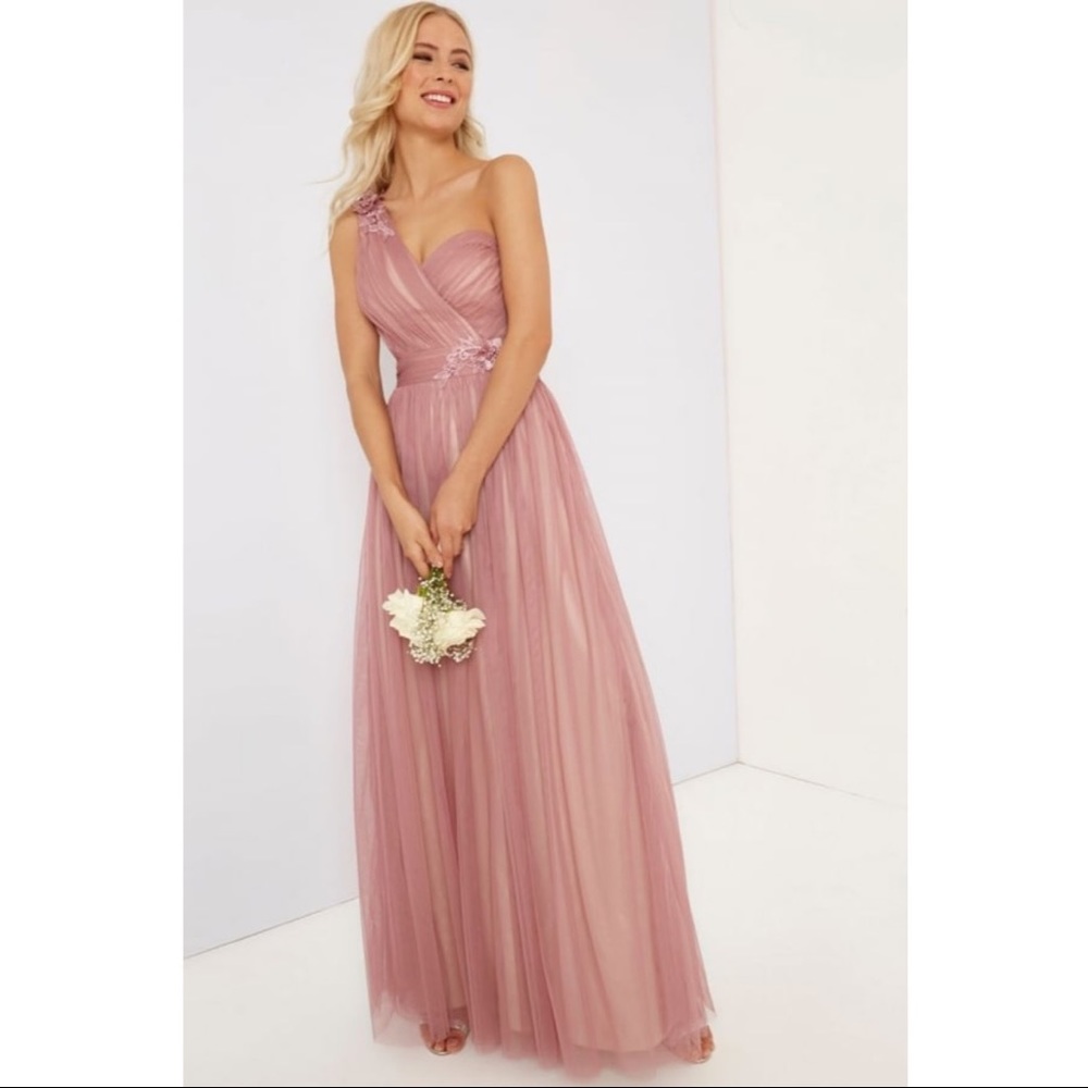 Floral Appliquéd Mesh Maxi Dress